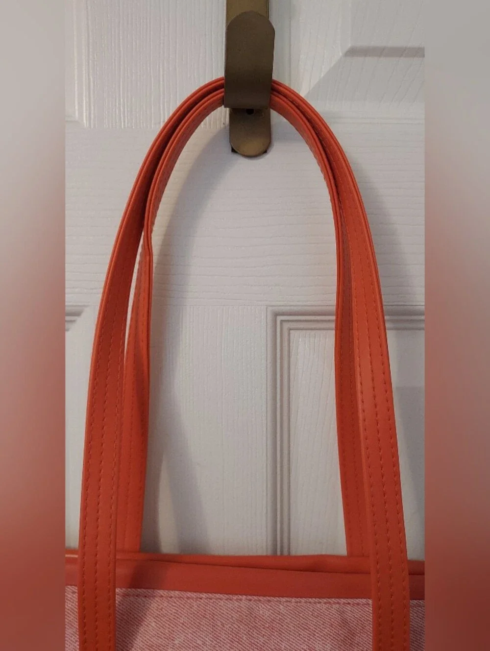 Clinique Pink Canvas Tote with Orange Trim and Straps